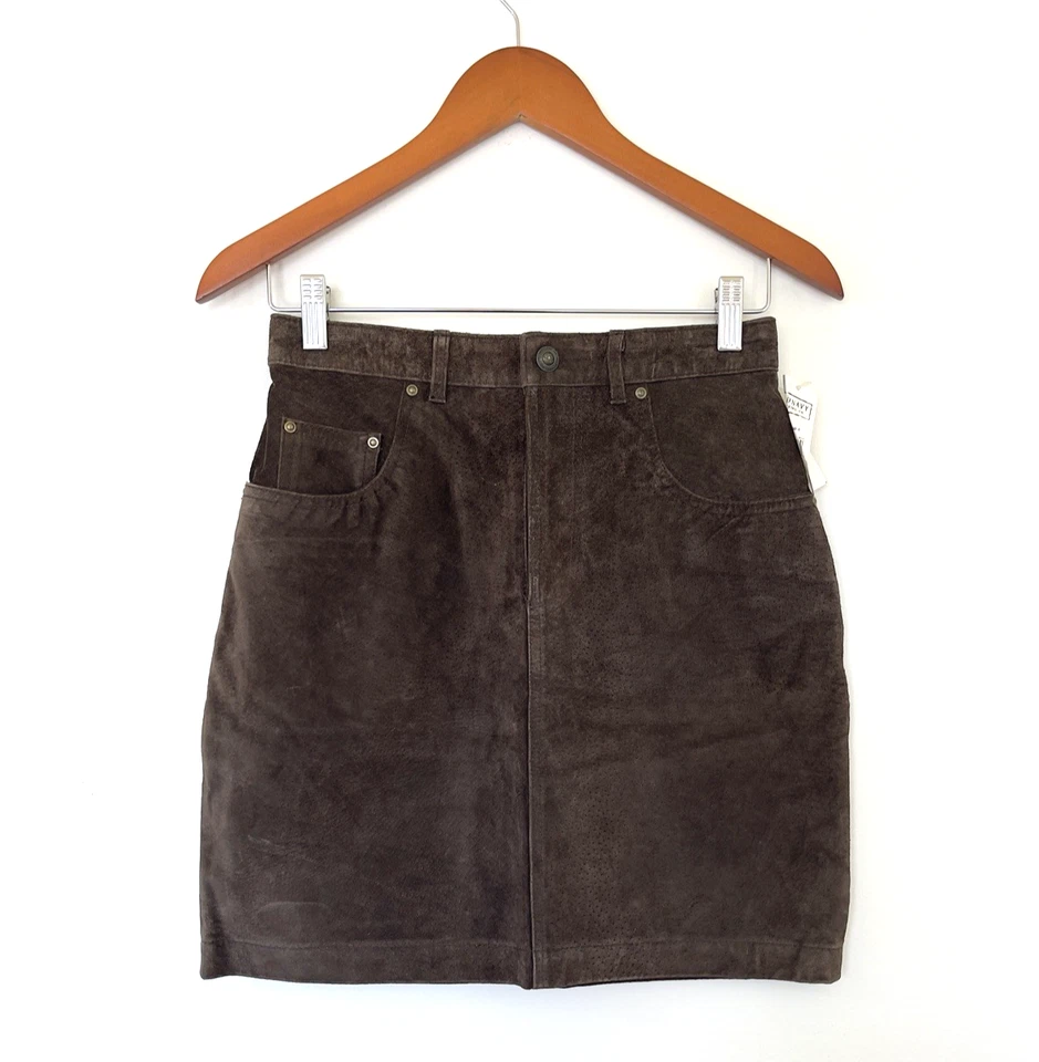 Minifalda de gamuza vintage azul marino antigua para mujer talla 6 marrón nueva con etiquetas 100 % cuero Foto 1 de 4