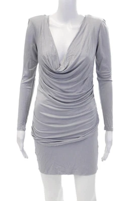 Black Halo Womens Textured Scoop Neck Long Sleeve Mini Bodycon Dress Gray Size S - Image 1 of 4