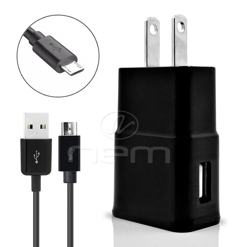 Adaptador carregador resistente de parede cor preta viagem 3.4A e cabo microUSB 4 pés  - Imagem 1 de 3