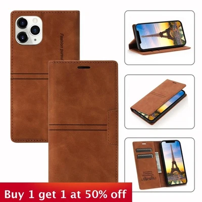 For iPhone 17 Air 15 16 Pro Max 15 14 13 12 11 XR 7 XS Phone Case wallet Leather - Image 1 of 4