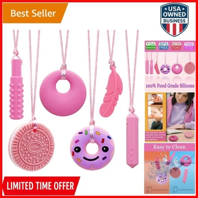 无双酚 A 硅胶咀嚼项链用于缓解焦虑 - 6 种亮粉色设计 — 第 1/4 张图片