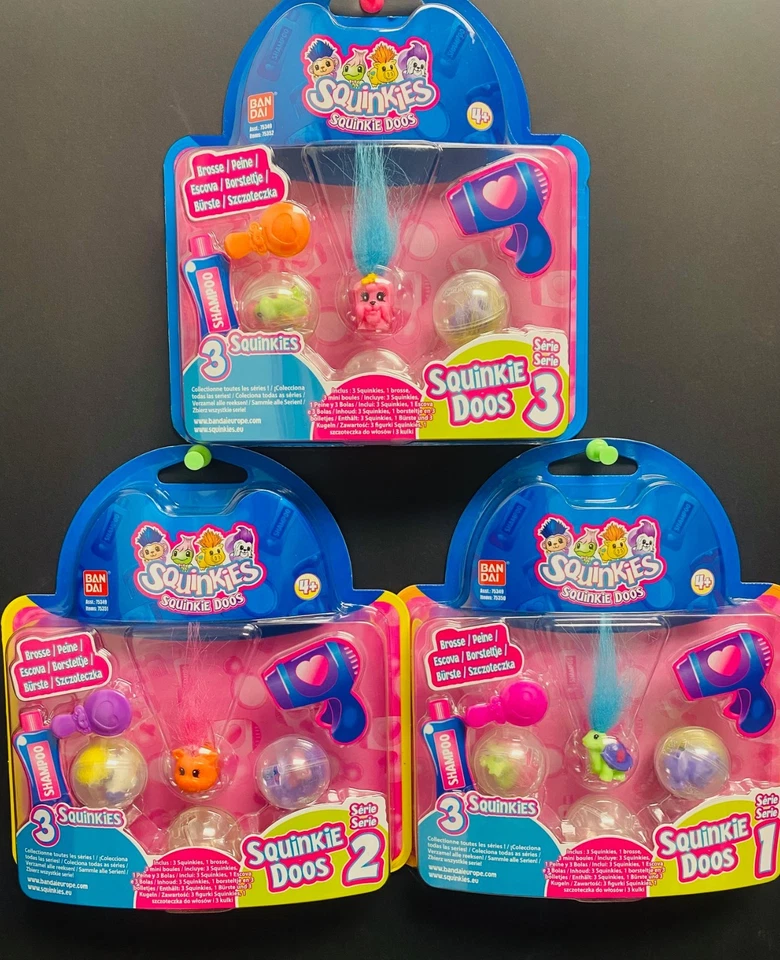 Pacote de Colecionador Squinkies Doos - 3 Squinkies com Brosse - Novo/selado - Imagem 1 de 1