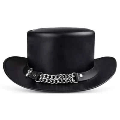 Sombrero de copa de moda moldeable de cuero genuino negro de moda Foto 1 de 3