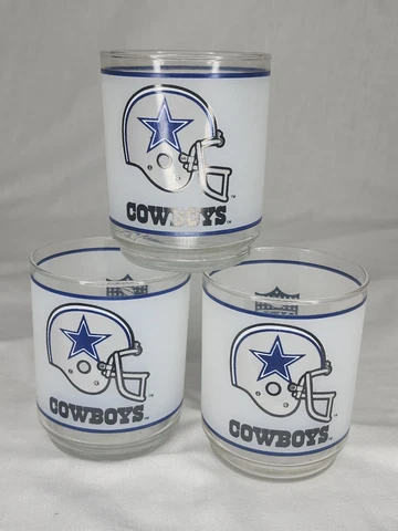 NFL Vintage Dallas Cowboys DRINKING GLASS Mobil Oil SET OF 3 Glasses Cover