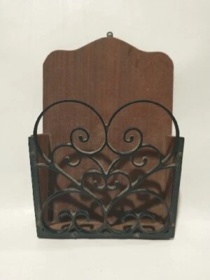 Vintage Plastic/Wood Wall Mount Hanging, MAIL/PAPERS  HOLDING  RACK 8"X5.5" - Image 1 of 4