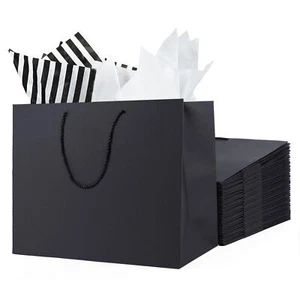 10 Pcs Gift Bags with Tissue Paper 16x6x12 Inches Black Paper Bags for Men Ex... - Picture 1 of 7