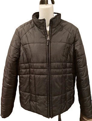 Chaqueta acolchada abrigo aislante negro sólido acolchado - polar interior cremallera frontal M Foto 1 de 4