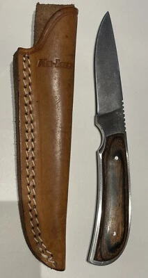 Vintage Kabar 1230 Wood Handle Fixed Blade Knife & Leather Sheath - Image 1 of 4