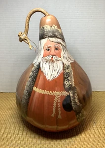 Vtg 1998 Hand Painted Santa Claus Large Gourd Christmas Folk Art OOAK Signed 13" - Picture 1 of 14