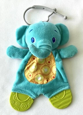Bright Starts - Elephant Teething Plush w/Crinkle Belly, Teal/Orange w/Grey Clip - Image 1 of 4