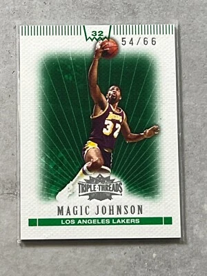 2008 Topps Triple Threads Magic Johnson SP Green Triple Take /66 #93 Lakers RARE - Image 1 of 2