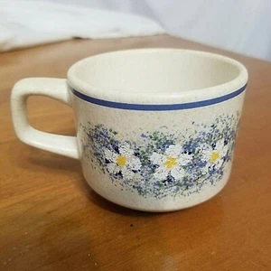 Set Of 4 Lenox Temper-Ware "Dewdrops" Coffee Tea Cups Mugs Beige Blue Flowers - Picture 1 of 7