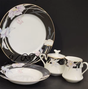 Mikasa Fine China Charisma Black Retired Pieces Cream&Sugar  Bowl  Dinner Plate - Picture 1 of 10