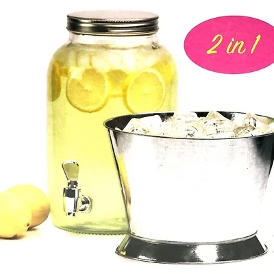 Glass Beverage Dispenser 1 Gallon Capacity With Metal Base 2 In 1 Vintage Styles - Image 1 of 4