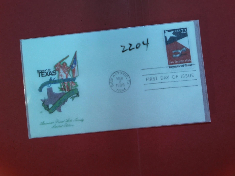 U. S.Stamp FDC-2204 - San Jacinto Texs  - cachet-comb. shipping - Image 1 of 1