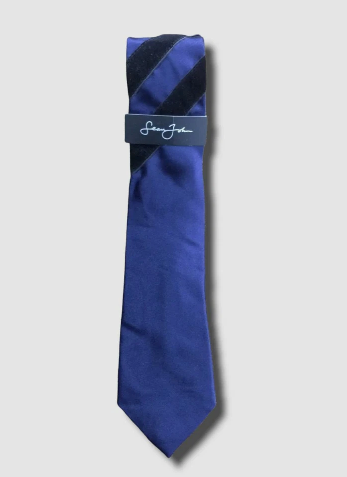 69 美元 Sean John 男式蓝色天鹅绒经典自领带丝绸领带 58X3.25 — 第 1/1 张图片