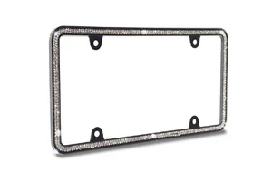 Super Bling 2 Row GREY Glass CRYSTAL BLACK Metal License Plate Frame - Picture 1 of 4