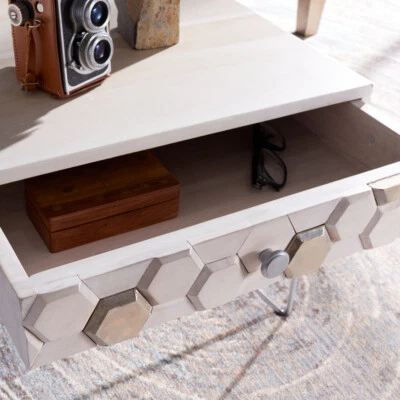 Mesa de centro SAFAVIEH Raveena | Blanca lavada / Plateada | Foto 1 de 4