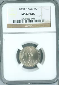 2008 D Jefferson Nickel 5C NGC MS69 FS qualità SMS - Foto 1 di 2