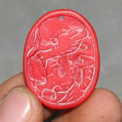 Colgante Amuleto Animal Dragón Zodiaco Coral 12 Cultura Hongshan Antigua China 4CM Raro Foto 1 de 4