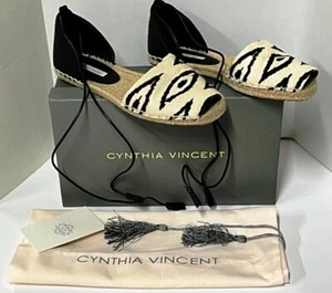 Cynthia Vincent Tiermotiv Leder Knöchelriemen offene Zehenpartie Espadrilles Größe 6 - Bild 1 von 6