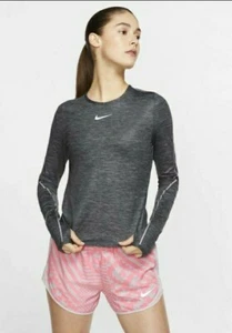 Nike Runway Reflective L/S Running Top Charcoal/3M Women's Sz XS NEW CK2312-068 - Picture 1 of 8