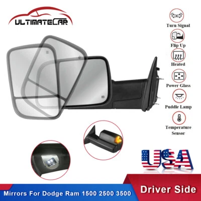 Driver Side Power Heated Tow Mirror For 2009-18 Dodge Ram 1500 2010-18 2500 3500 - Image 1 of 4