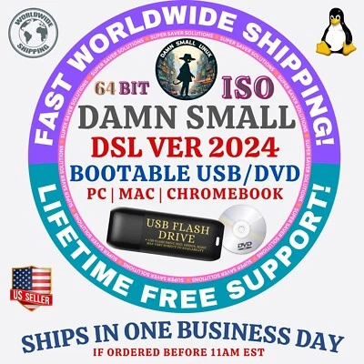 DAMN SMALL LINUX OS DSL 2024 64BIT USB OR DVD LIVE OR FULL INSTALL - Image 1 of 4