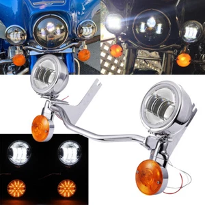 4.5" LED Passing Turn Signal Lights Bracket For Harley Road King Fatboy FLSTF - Picture 1 of 12