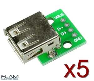 5x Connecteur USB femelle PCB - 5x USB female connector + PCB module board plate - Foto 1 di 11