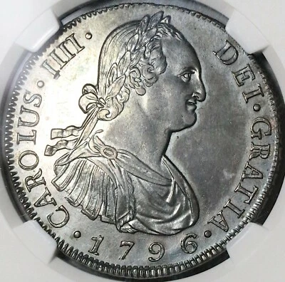 1796 NGC AU 55 Guatemala 8 Reales Spain Colony Charles IV Coin (22041702C) - Image 1 of 4