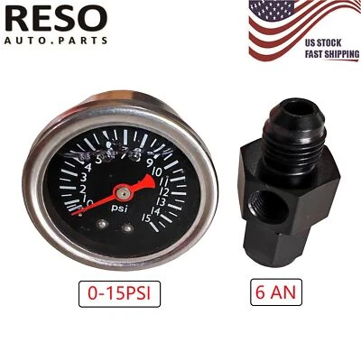0-15 Psi 1.5" Fuel Pressure Gauge Liquid Filled,1/8" Npt, W/ 6AN Adapter - Image 1 of 4
