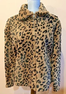 FIVESTORY NY REAL LAMB FUR PRINTED DYED SHORT COAT LEOPARD ZIPPER POCKETS SZ S - Picture 1 of 11