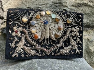 party tasche klein vintage Handarbeit pfau silberfaden steine 50 Jahre schwarz - Bild 1 von 11