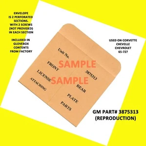CORVETTE CHEVELLE CHEV 66-71 LICENSE ATTACHMENT PARTS ENVELOPE #3875313 - Picture 1 of 3