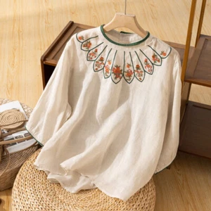 Stickerei Damen Ethno Shirts Bluse Tops Retro chinesische Baumwolle T-Shirts - Bild 1 von 8