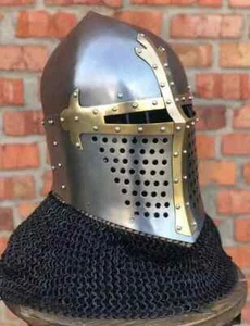 Elmetto medievale SCA cavaliere templare armatura acciaio massiccio grande elmo medievale 14ga - Foto 1 di 3