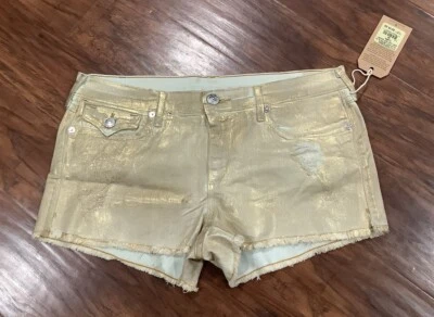 TRUE RELIGION Shorts Joey Cut Off Gold Denim Womens Size 30  $218 - Image 1 of 4