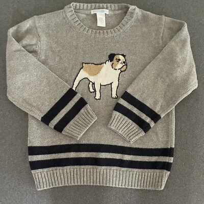 Janie and Jack Bulldog Rugby Sweater Boys 5 Gray Navy Stripes VTG 13 Wool Cotton - Image 1 of 4