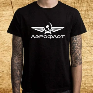 Camiseta negra Aeroflot Airline para hombre talla S-5XL - Imagen 1 de 1