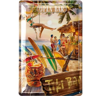 Retro Blechschild TiKi BAR, Cocktailbar Dekoration, Surf Deko Pool Deko 20x30cm - Bild 1 von 4