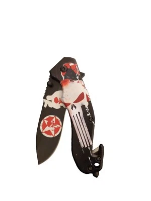 NAVAJA DE BOLSILLO PLEGABLE TÁCTICA ASISTIDA CON RESORTE PUNISHER 8" NEGRA Y ROJA Foto 1 de 4