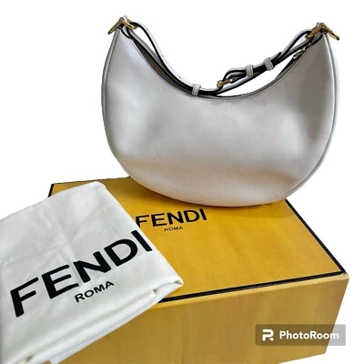 Fendi Fendigraphy маленький белый кожаный Hobo наплечная сумка золото оборудование полный комплект - Изображение 1 из 4