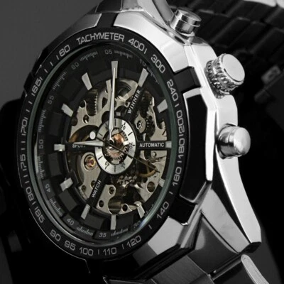 Classic Men's Automatic Selfwind Mechanical Stainless Steel Skeleton Wrist Watch - image 1 of 4