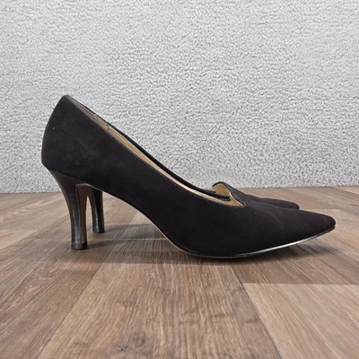 Adrienne Vittadini 黑色麂皮绒尖头高跟鞋经典职业鞋 8M — 第 1/4 张图片