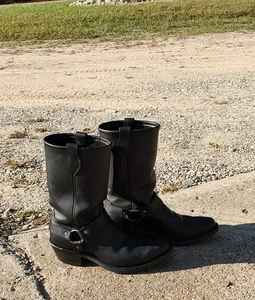 Women's Black Leather Biker Boots Sz 8.5 M Mid Calf Short Heel Made in USA - Picture 1 of 10