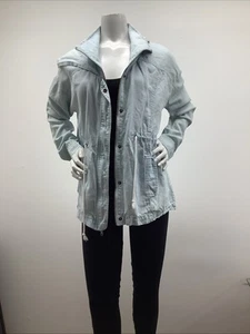 Jack Womens Blue Lightweight Jacket Denim Look Full Zip Hooded SZ Large,preowned - Picture 1 of 4