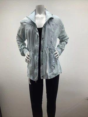 Jack Blue Lightweight Jacket Denim Look Full Zip Hooded Womens SZ Large,preowned - Image 1 of 4