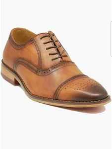LA Milano Mens Lorenzo Cap Toe Oxford Lace Up Dress Shoes Cognac Brown Size 12 - Picture 1 of 9