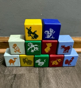 Vintage Plastic Rattle Blocks Multi Colored 2.5” Lot 11 Animals Letters Crafts - Picture 1 of 7